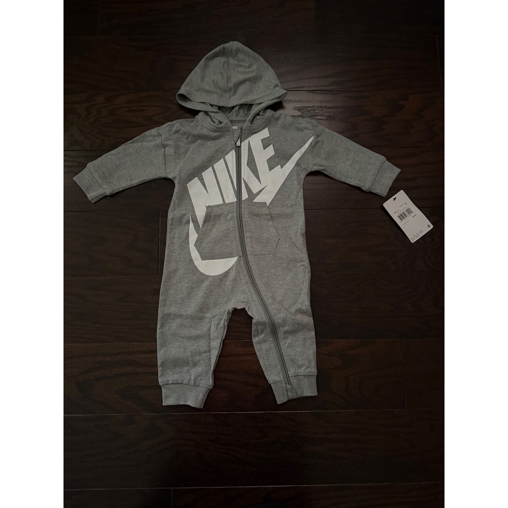 Nike Baby Boys Futura Logo Hooded Coverall Dark Grey Heather 9M 5NB954-042